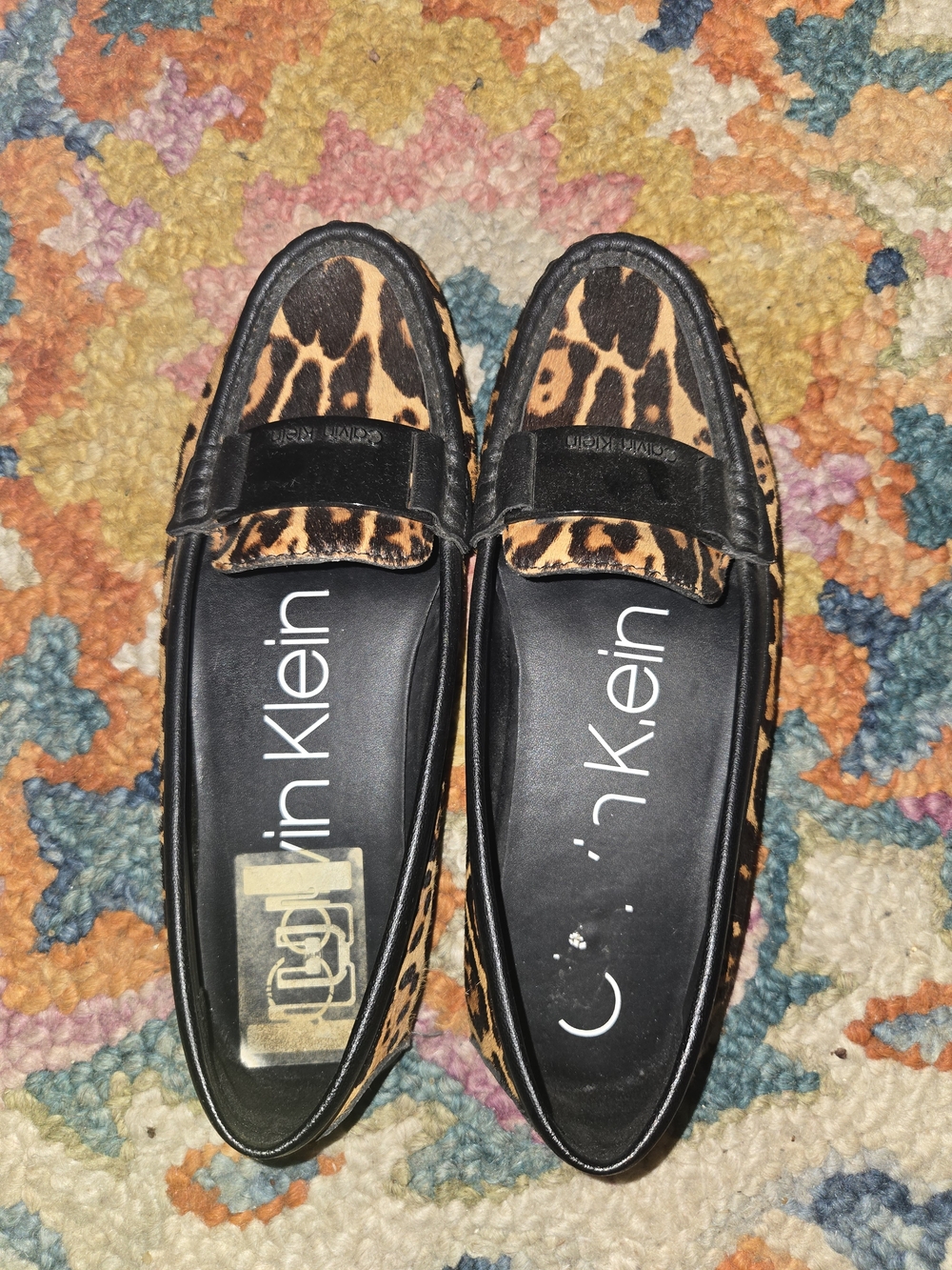 Calvin Klein Lisette leopard print calf hair loafers US 6